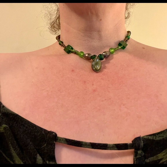 Unique Hand-beaded Necklace w Alcohol Ink Centrepiece & Unique Rear Bead Feature - Picture 4 of 11